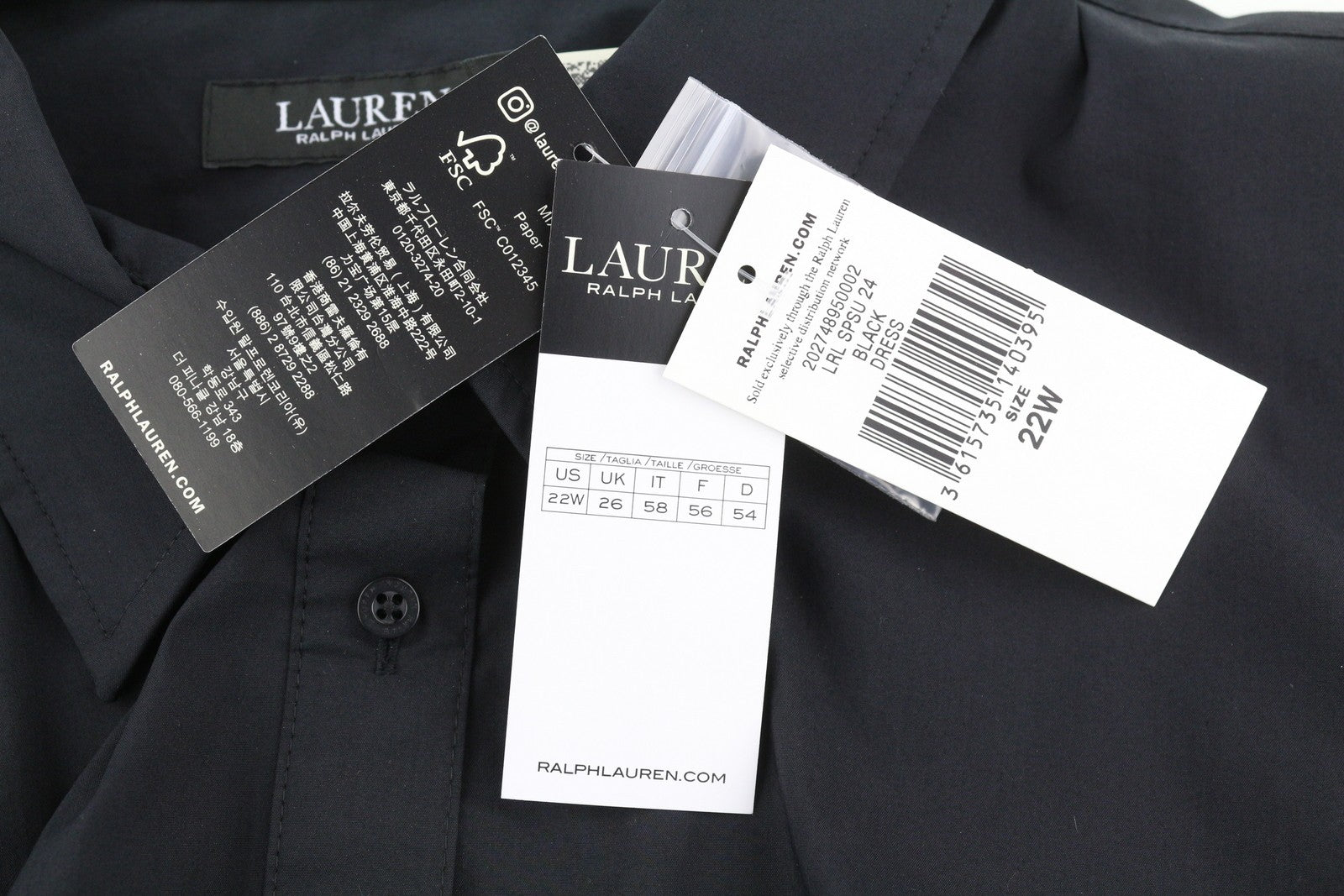 LAUREN RALPH LAUREN Finnbarr Women Dress 3XL Black Buttoned Short Sleeve Midi