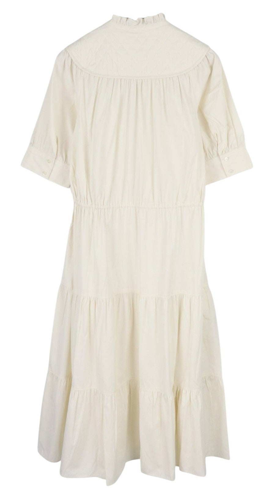 RALPH LAUREN Elia Women Dress S White Cotton Ruffle Collar 3/4 Sleeve Midi