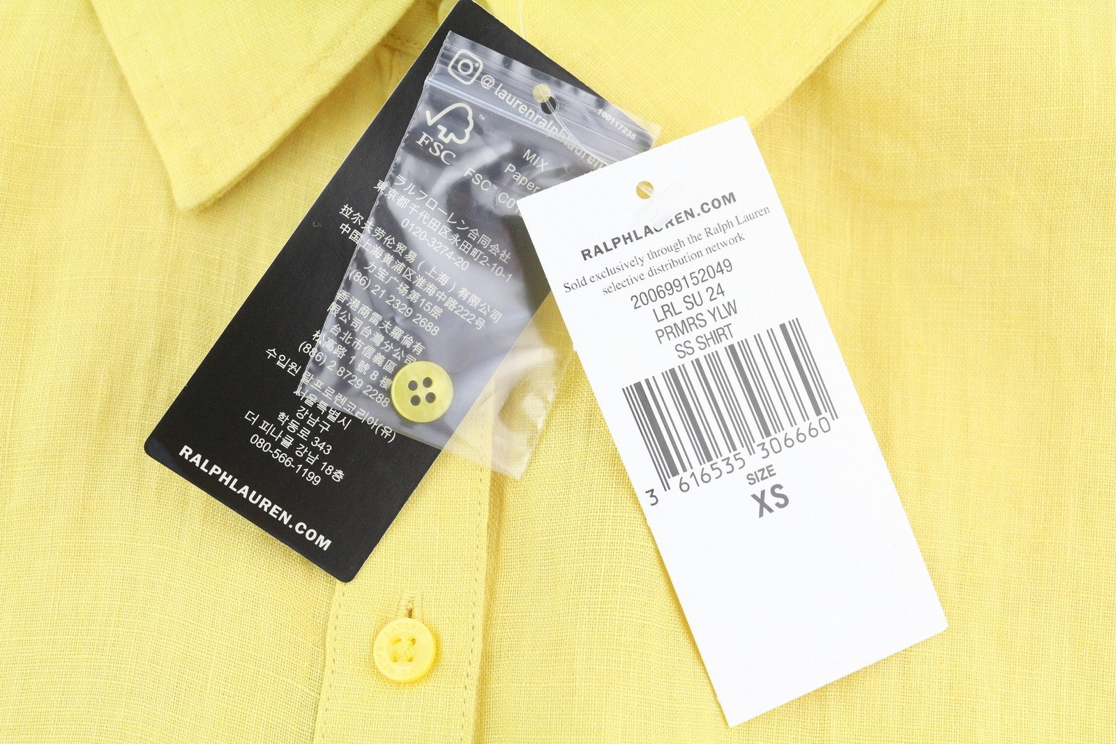 LAUREN RALPH LAUREN Women Shirt XS Yellow Linen Short Sleeve Buttoned Spread