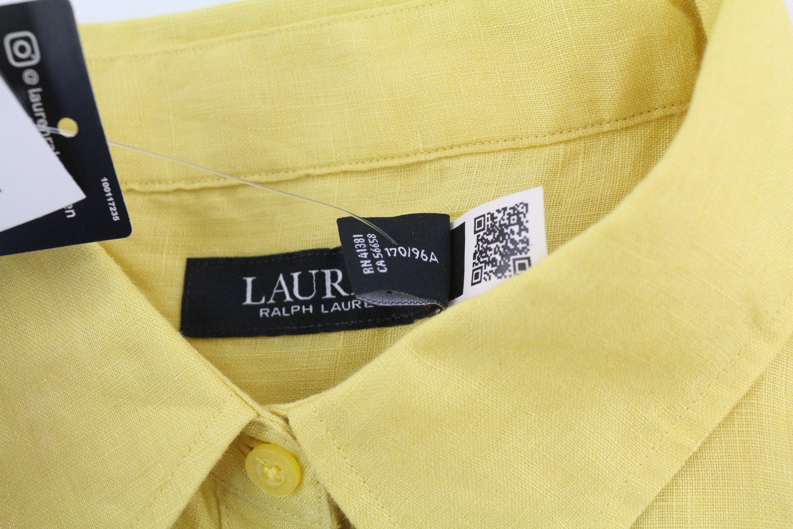 LAUREN RALPH LAUREN Women Shirt L Yellow Linen Short Sleeve Buttoned Spread