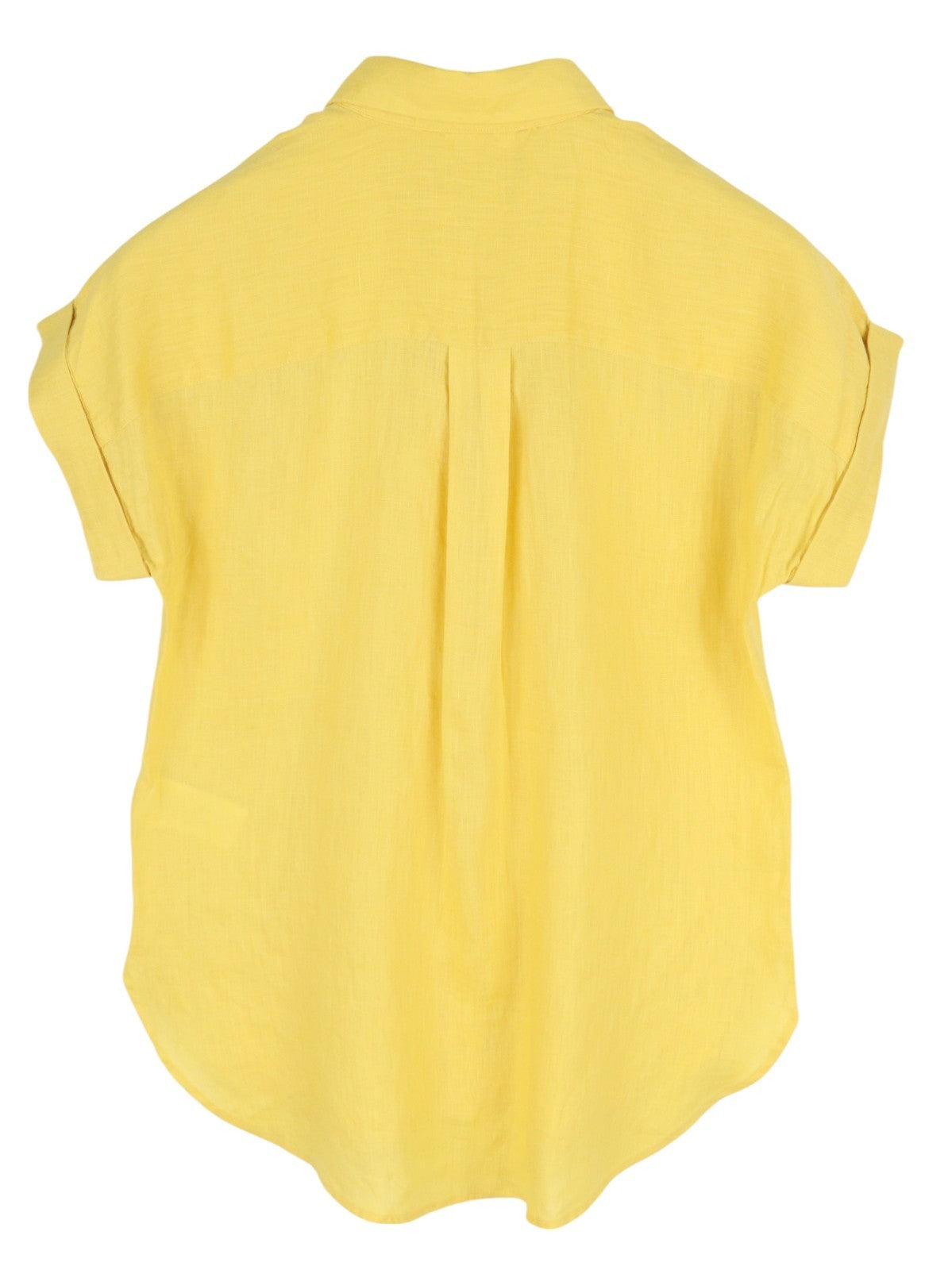 LAUREN RALPH LAUREN Women Shirt L Yellow Linen Short Sleeve Buttoned Spread