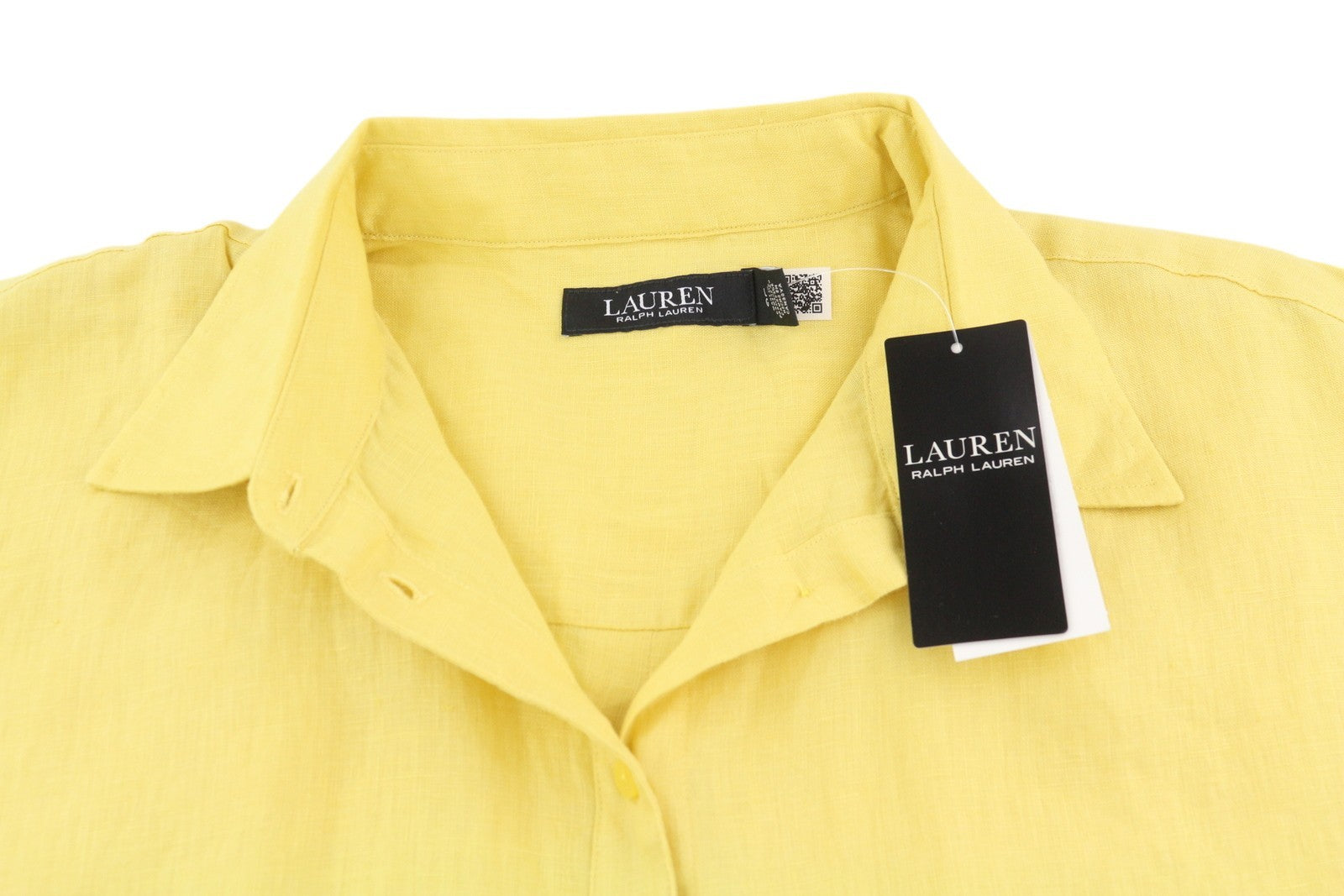 LAUREN RALPH LAUREN Women Shirt L Yellow Linen Short Sleeve Buttoned Spread