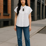 LAUREN RALPH LAUREN Women Shirt XL White Linen Short Sleeve Buttoned Spread