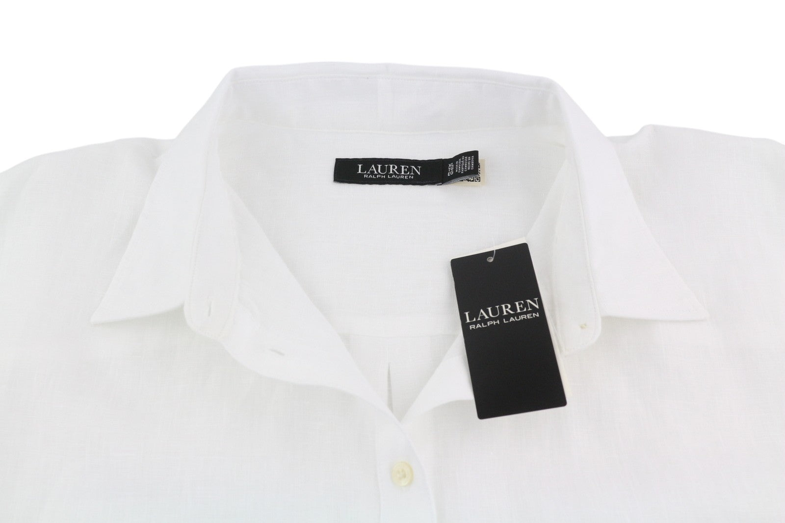 LAUREN RALPH LAUREN Women Shirt XL White Linen Short Sleeve Buttoned Spread