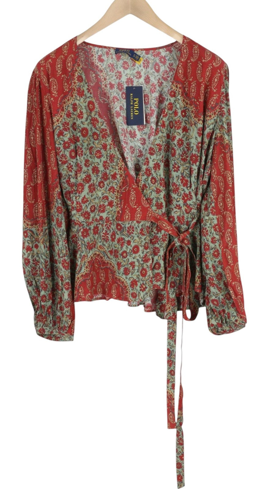 RALPH LAUREN Women Blouse XL Floral Print Crepe Long Sleeve Wrap RRP339