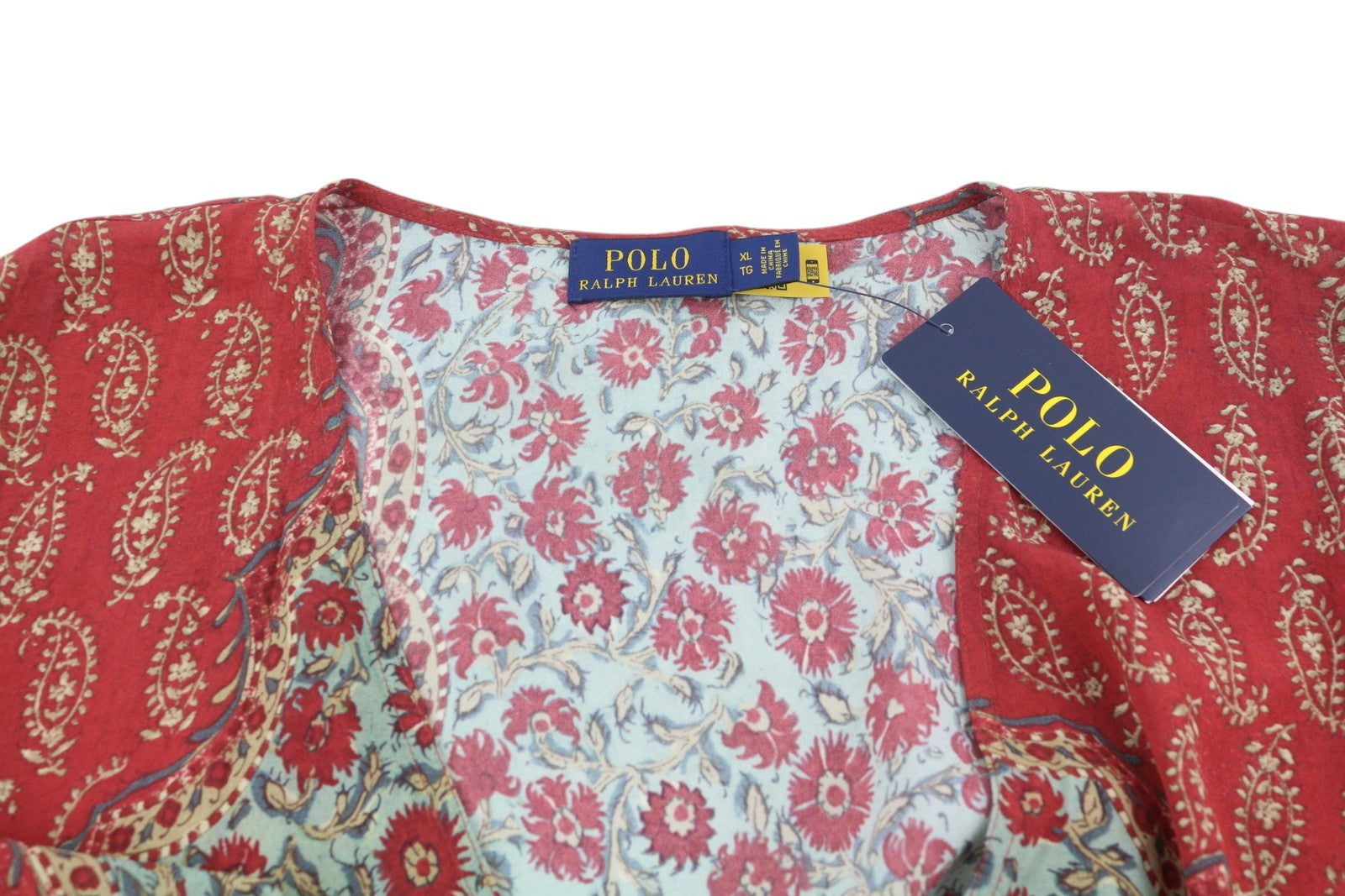 RALPH LAUREN Women Blouse XL Floral Print Crepe Long Sleeve Wrap RRP339