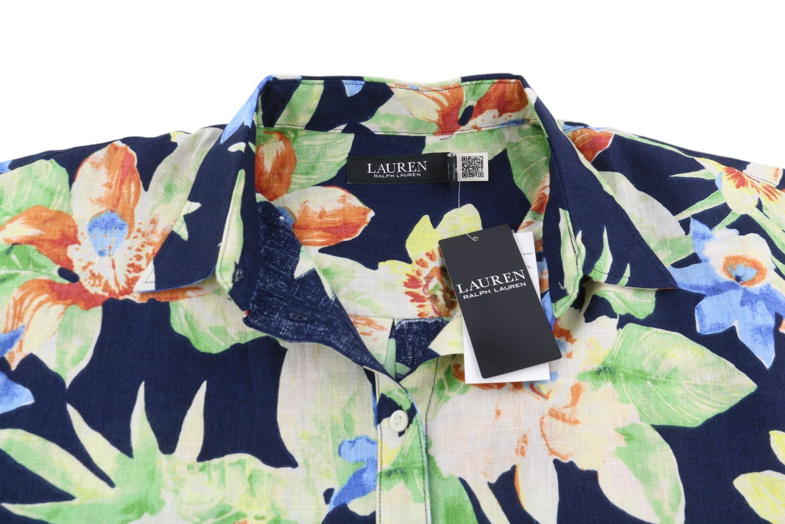 LAUREN RALPH LAUREN Women Shirt M Linen Floral Short Sleeve Buttoned RRP169
