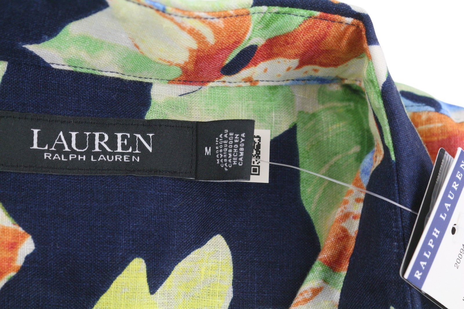LAUREN RALPH LAUREN Women Shirt M Linen Floral Short Sleeve Buttoned RRP169