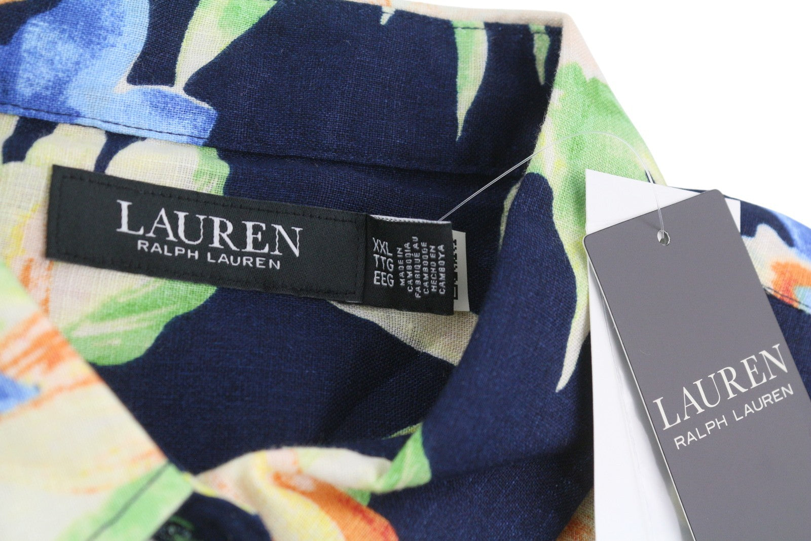 LAUREN RALPH LAUREN Women Shirt 2XL Linen Floral Short Sleeve Buttoned RRP169