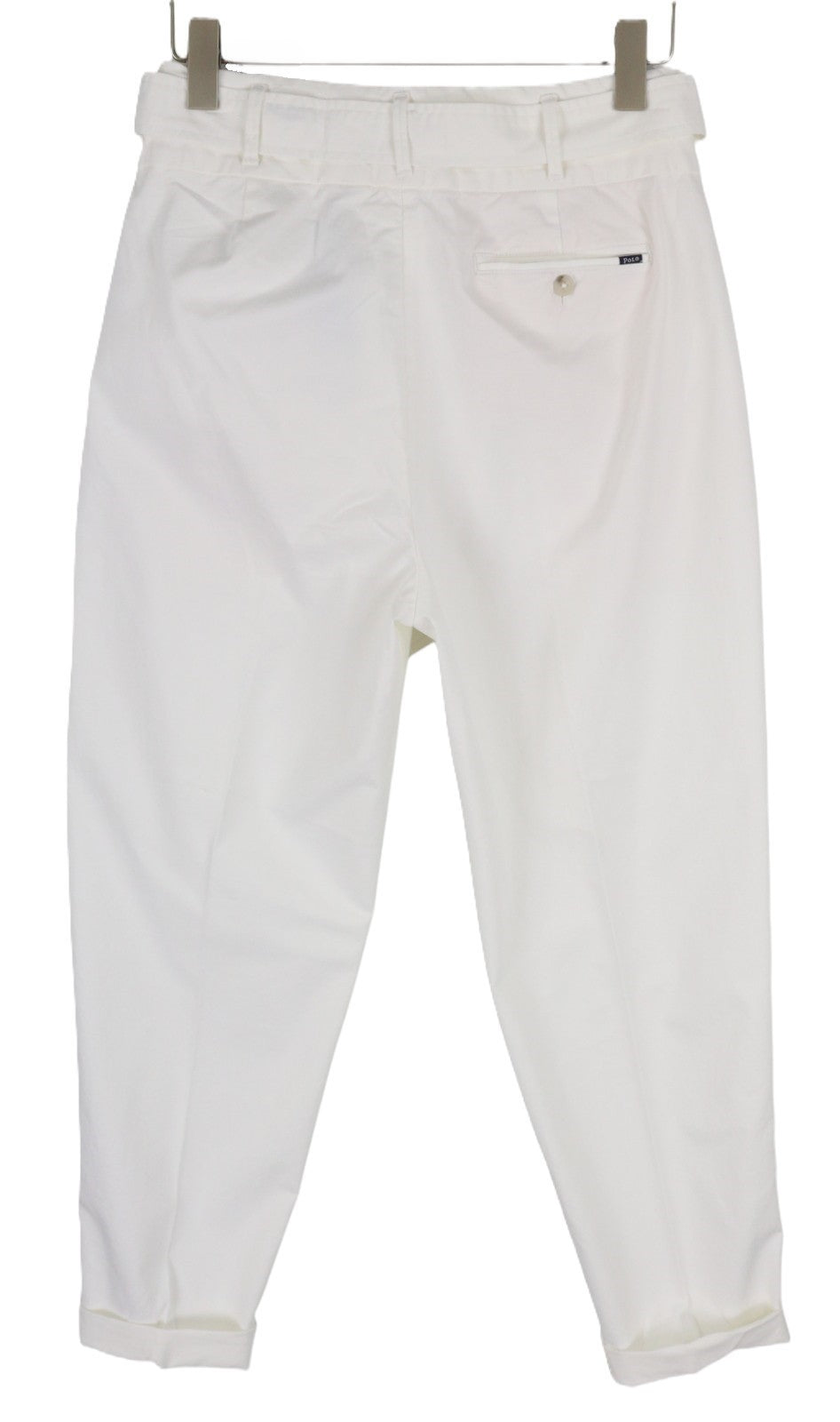 RALPH LAUREN Women Trousers W27 White High Waist Pleated Belted Turn-Up