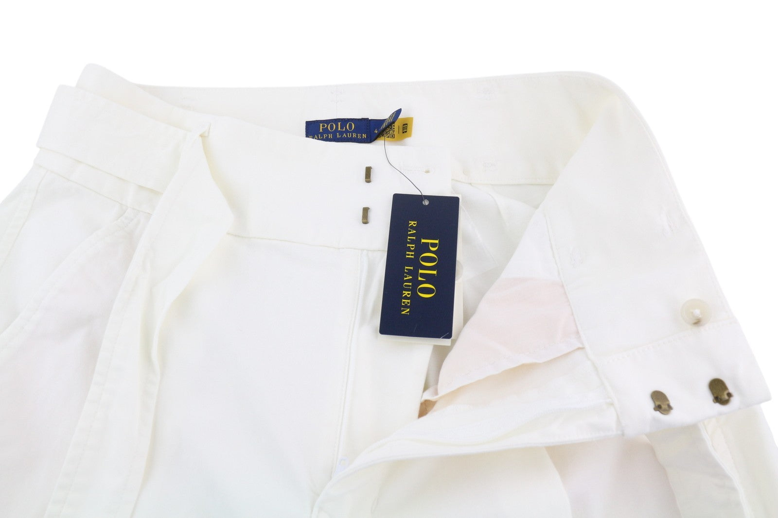 RALPH LAUREN Women Trousers W27 White High Waist Pleated Belted Turn-Up