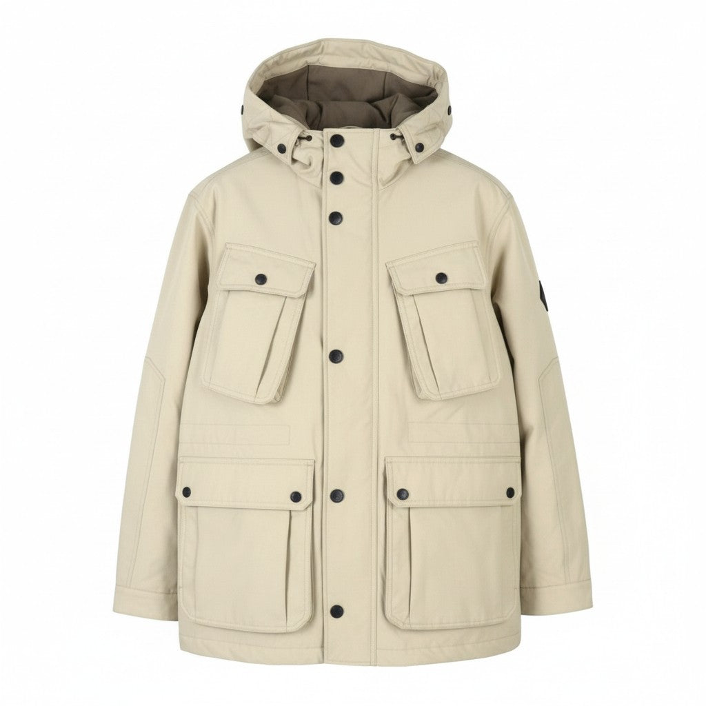 GANT Padded D2 Short Parka Men Jacket M Dry Sand Patch Pockets Hooded RRP395