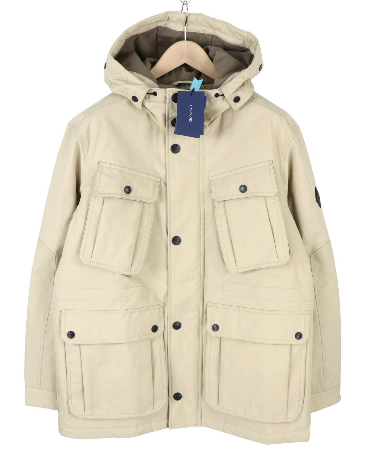 GANT Padded D2 Short Parka Men Jacket M Dry Sand Patch Pockets Hooded RRP395