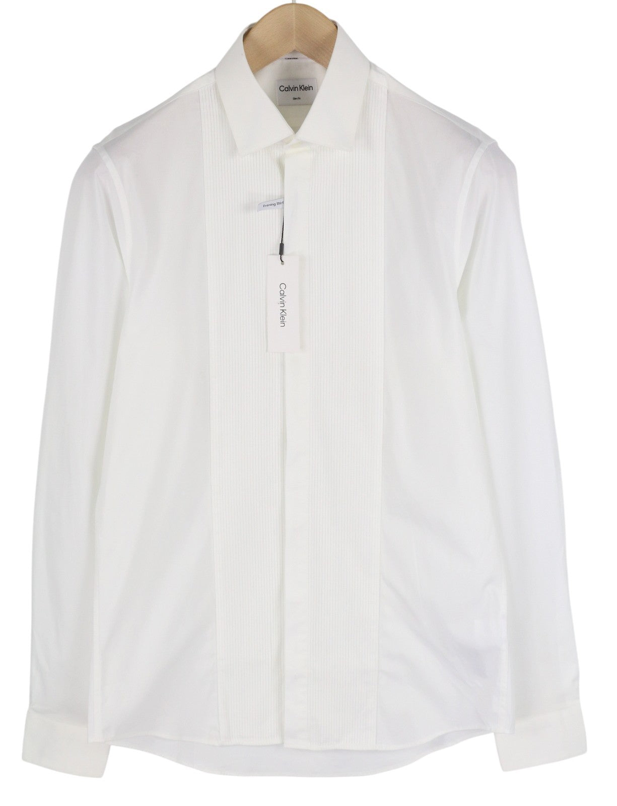 CALVIN KLEIN Evening Tuxedo Slim Men Shirt M White Pleated Button-Up Formal