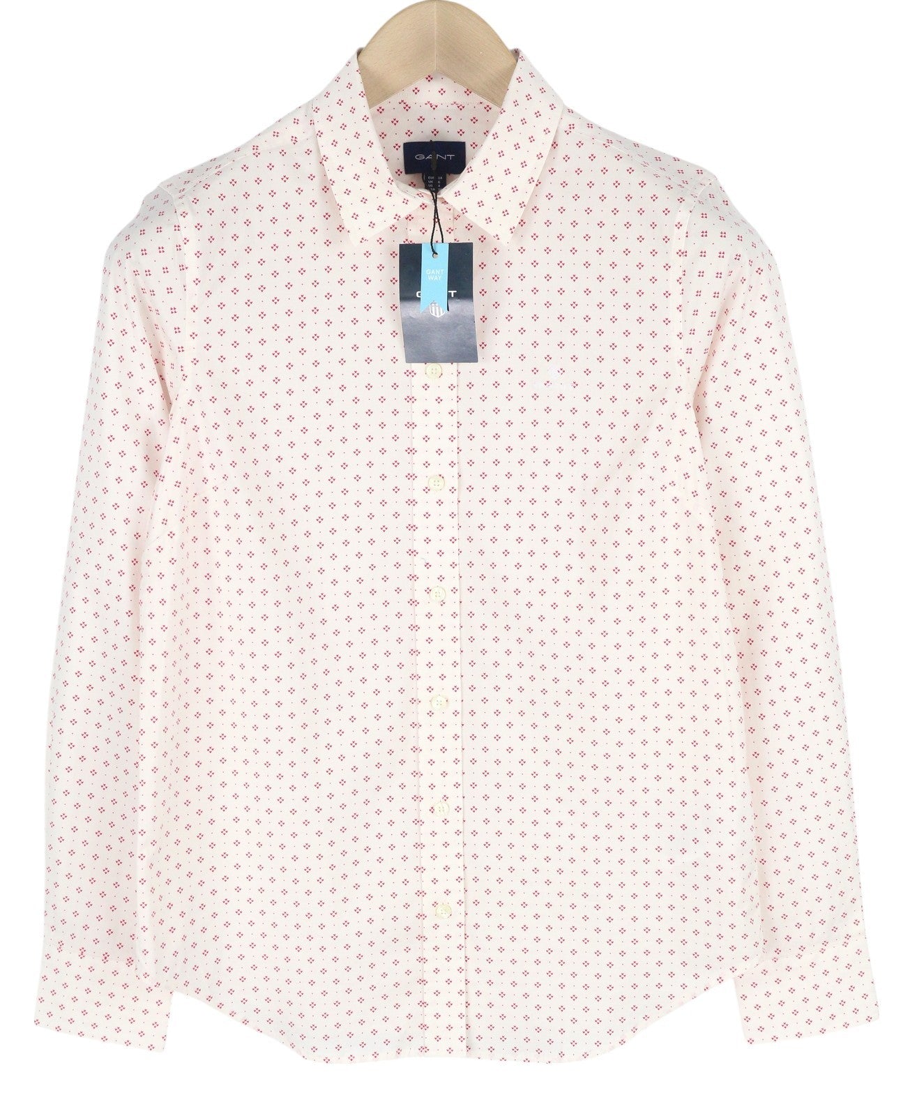 GANT Fairly Dot Stretch Women Shirt EU34 White Patterned Spread Neck Button-Up