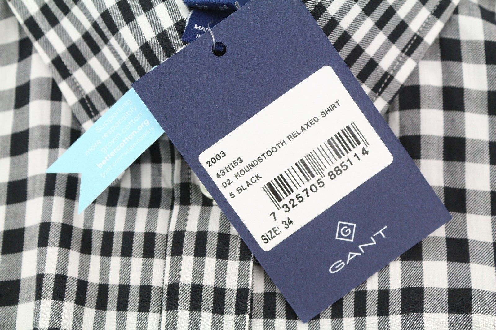 GANT Houndstooth Relaxed Women Shirt EU34 Thin Flannel Spread Neck Button-Up