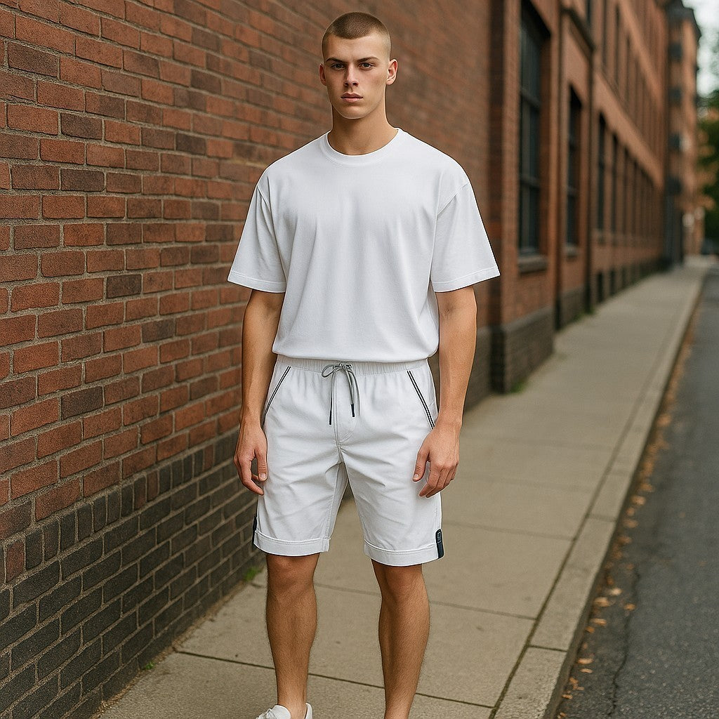 ANTONY MORATO Men Shorts W30 White Drawstring Waist Turn-Up Pocket Casual