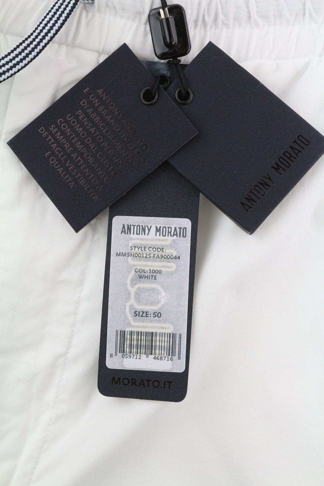 ANTONY MORATO Men Shorts W34 White Drawstring Waist Turn-Up Pocket Casual