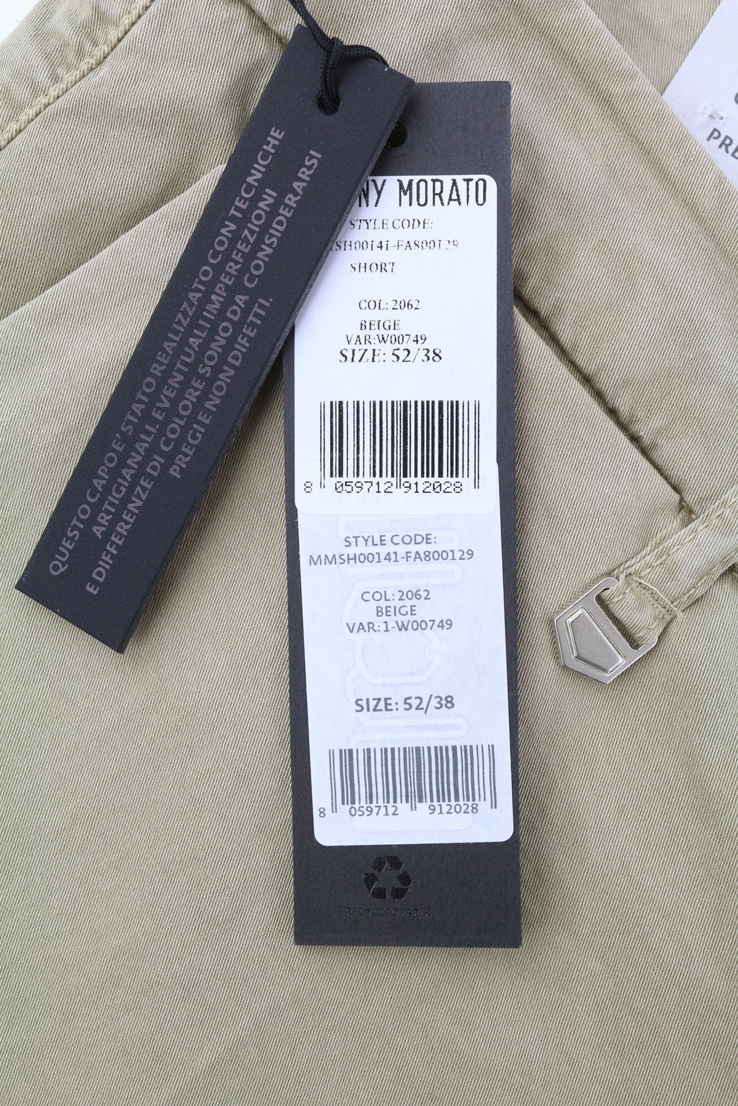 ANTONY MORATO Bryan Men Shorts W38 Beige Chino Zip Fly Logo Pockets Casual