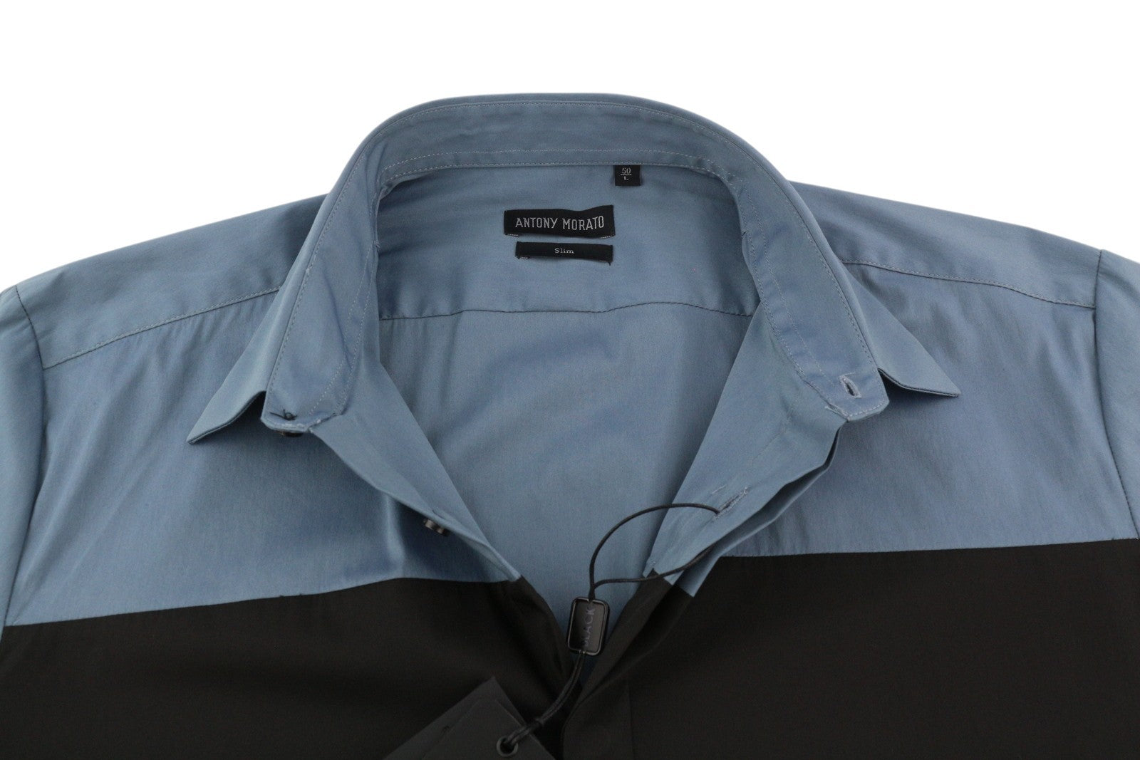ANTONY MORATO Avio Men Shirt L Blue Slim Short Sleeve Button-Up Patterned