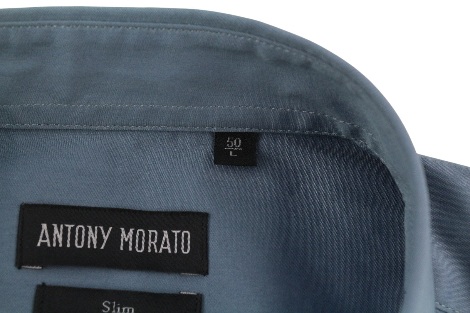 ANTONY MORATO Avio Men Shirt L Blue Slim Short Sleeve Button-Up Patterned