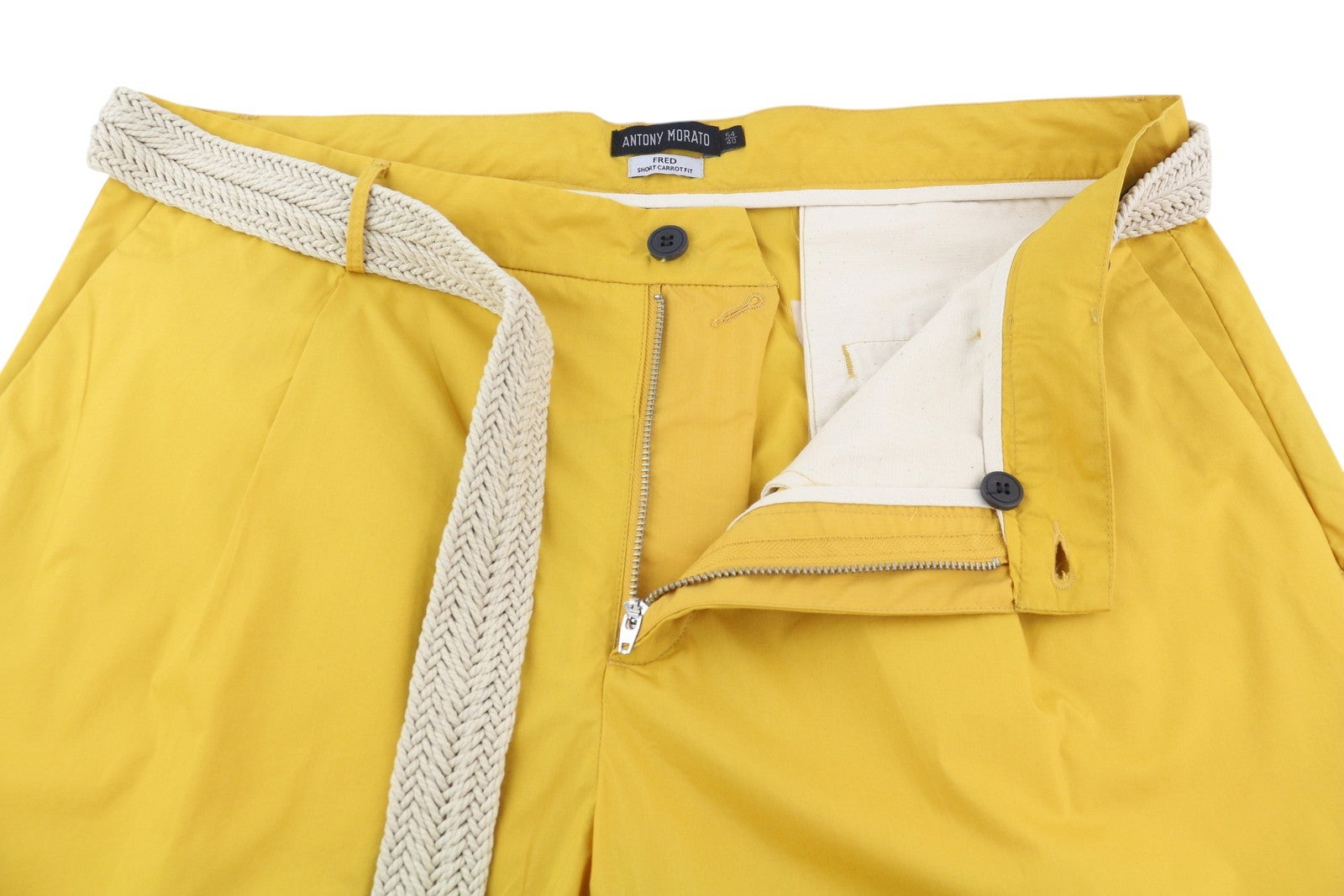 ANTONY MORATO Fred Men Shorts W40 Yellow Carrot Fit Chino Pleated Belted Logo