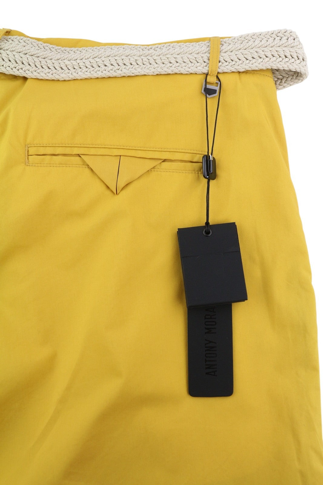 ANTONY MORATO Fred Men Shorts W40 Yellow Carrot Fit Chino Pleated Belted Logo
