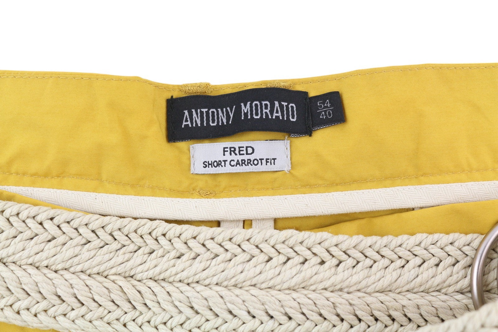 ANTONY MORATO Fred Men Shorts W40 Yellow Carrot Fit Chino Pleated Belted Logo