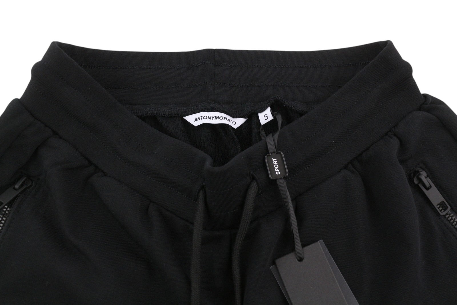 ANTONY MORATO Men Shorts S Black Sweat Drawstring Waist Zipped Pockets Logo