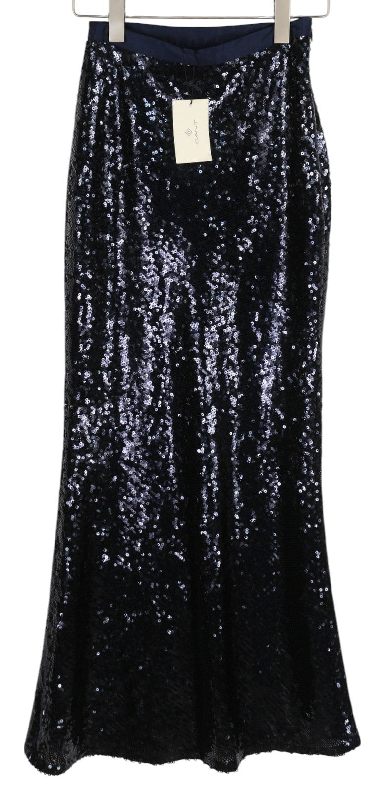 GANT Full Length Sequin Women Skirt EU34 Dark Blue Shiny Lined Zip Fly Fitted