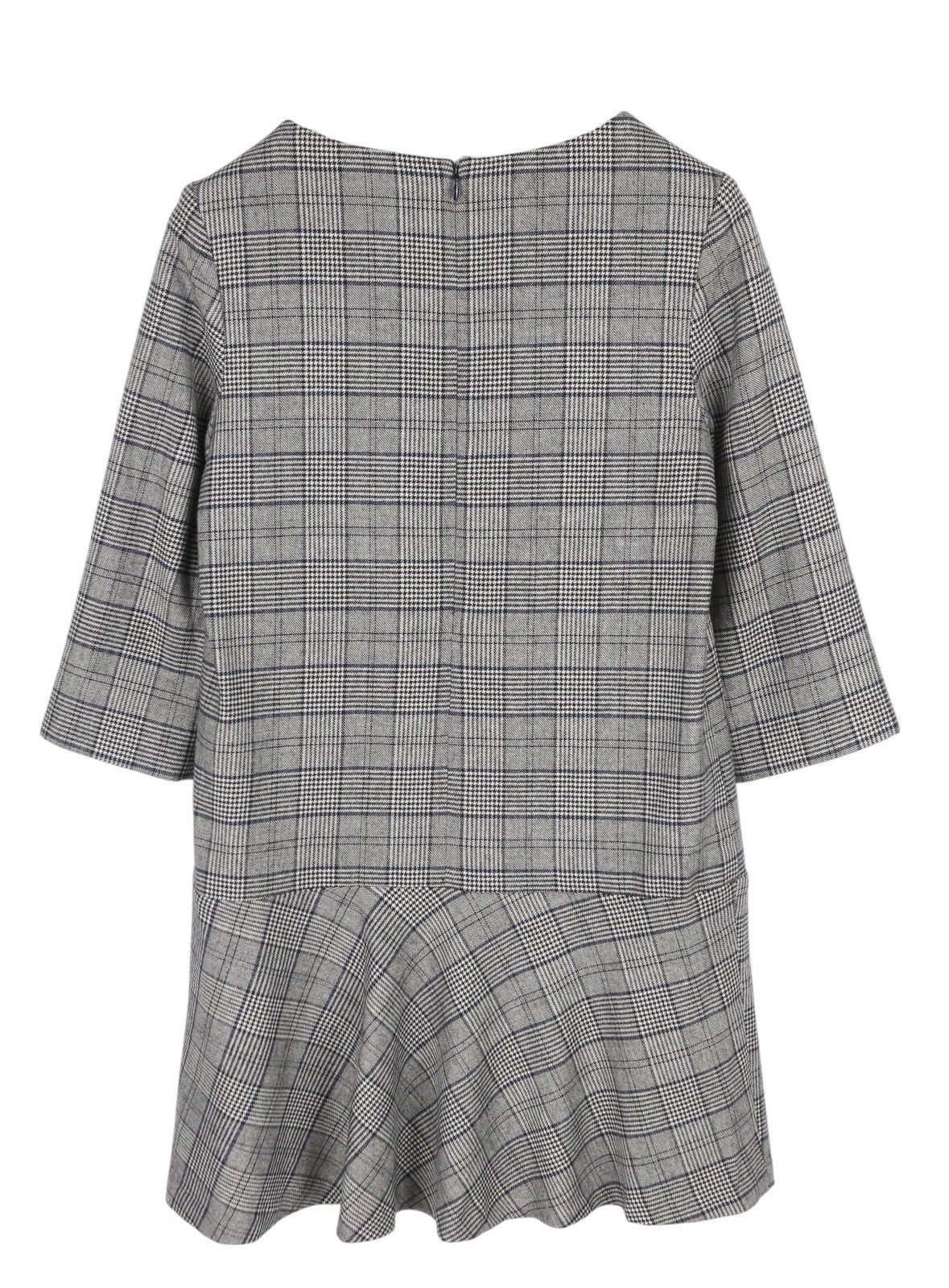 GANT Checked Flare Women Dress EU38 Grey Plaid Mini 3/4 Sleeve Round Neck