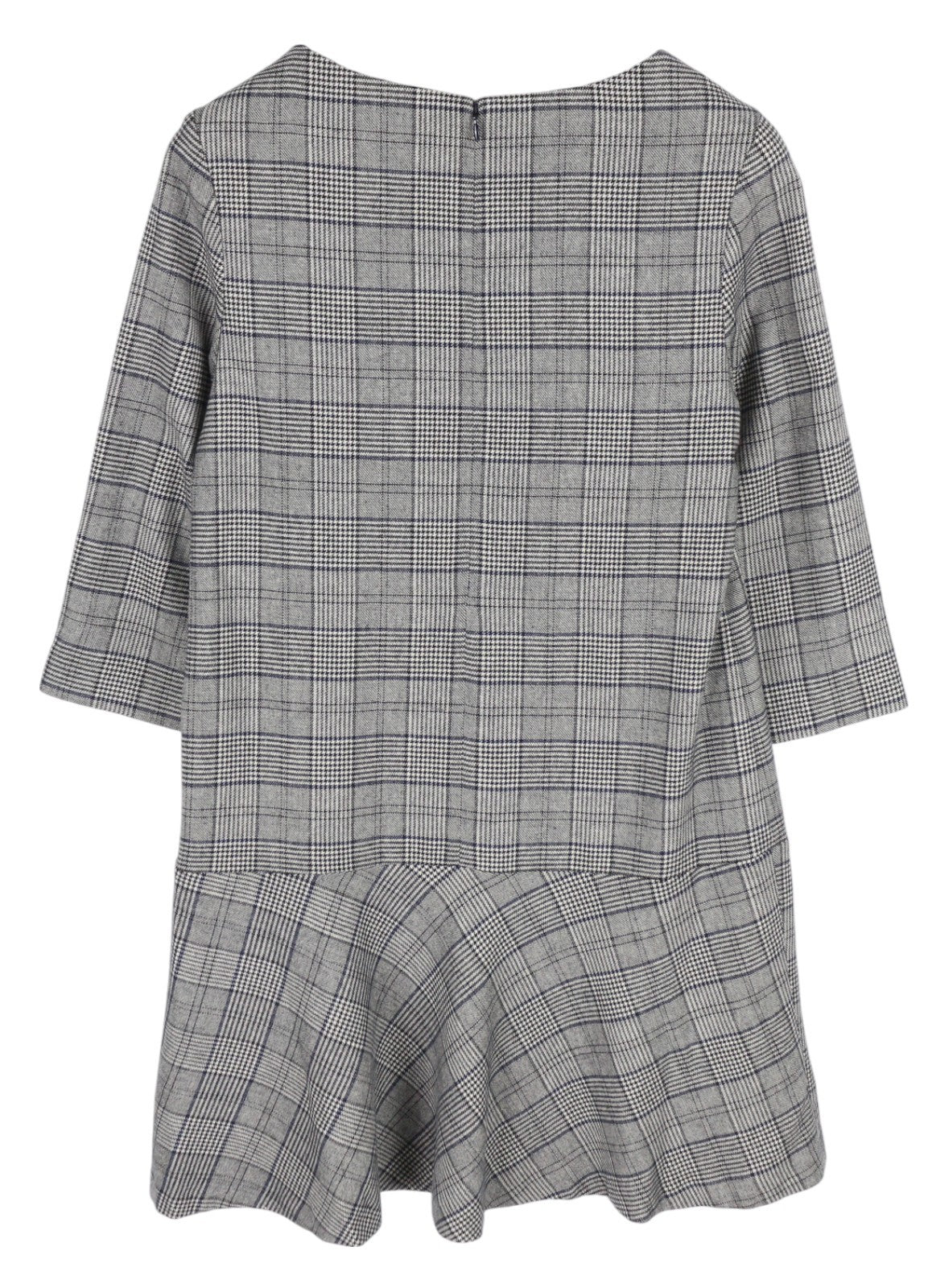 GANT Checked Flare Women Dress EU38 Grey Plaid Mini Round Neck 3/4 Sleeve