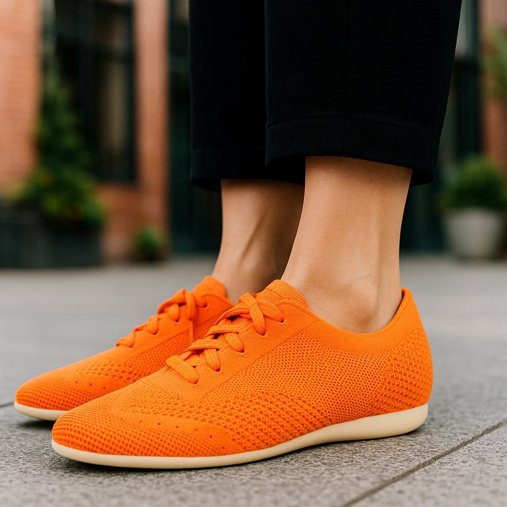 EMPORIO ARMANI X3C148 Women Sneakers EU37 Orange Knitted Lace Up Low Top