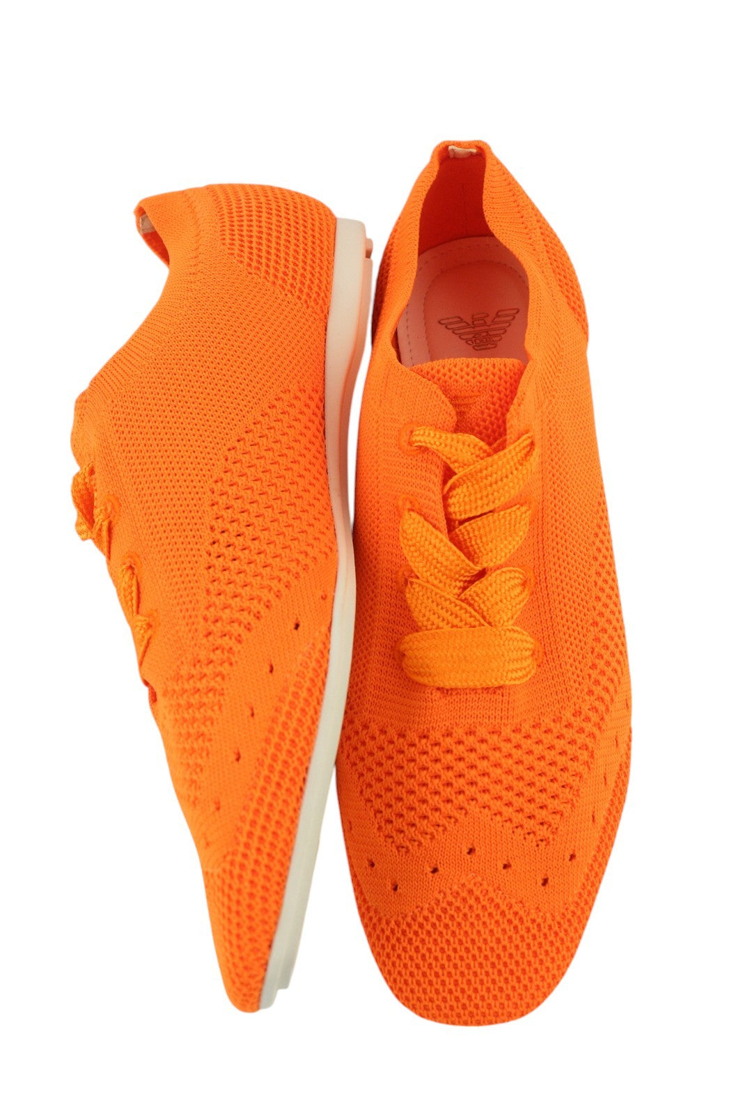 EMPORIO ARMANI X3C148 Women Sneakers EU37 Orange Knitted Lace Up Low Top