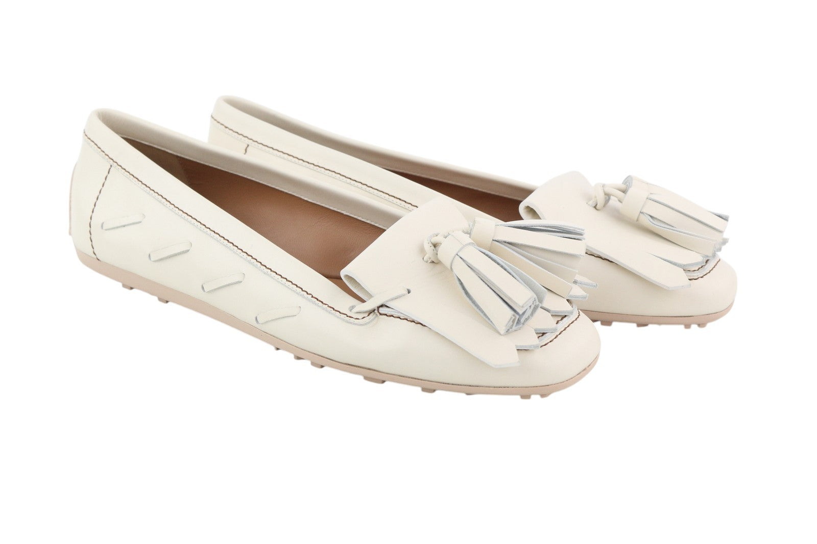 EMPORIO ARMANI X3B043 Women Flats EU37 Off White Calf Leather Driver RRP289