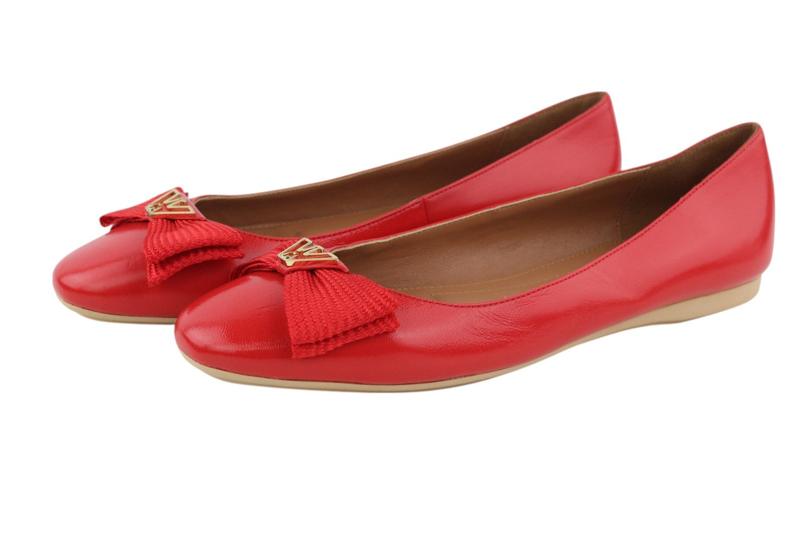 EMPORIO ARMANI X3D232 Women Flats EU37 Red Leather Bow Ballerina Slip On