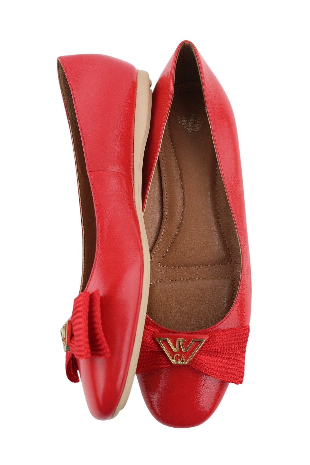 EMPORIO ARMANI X3D232 Women Flats EU37 Red Leather Bow Ballerina Slip On