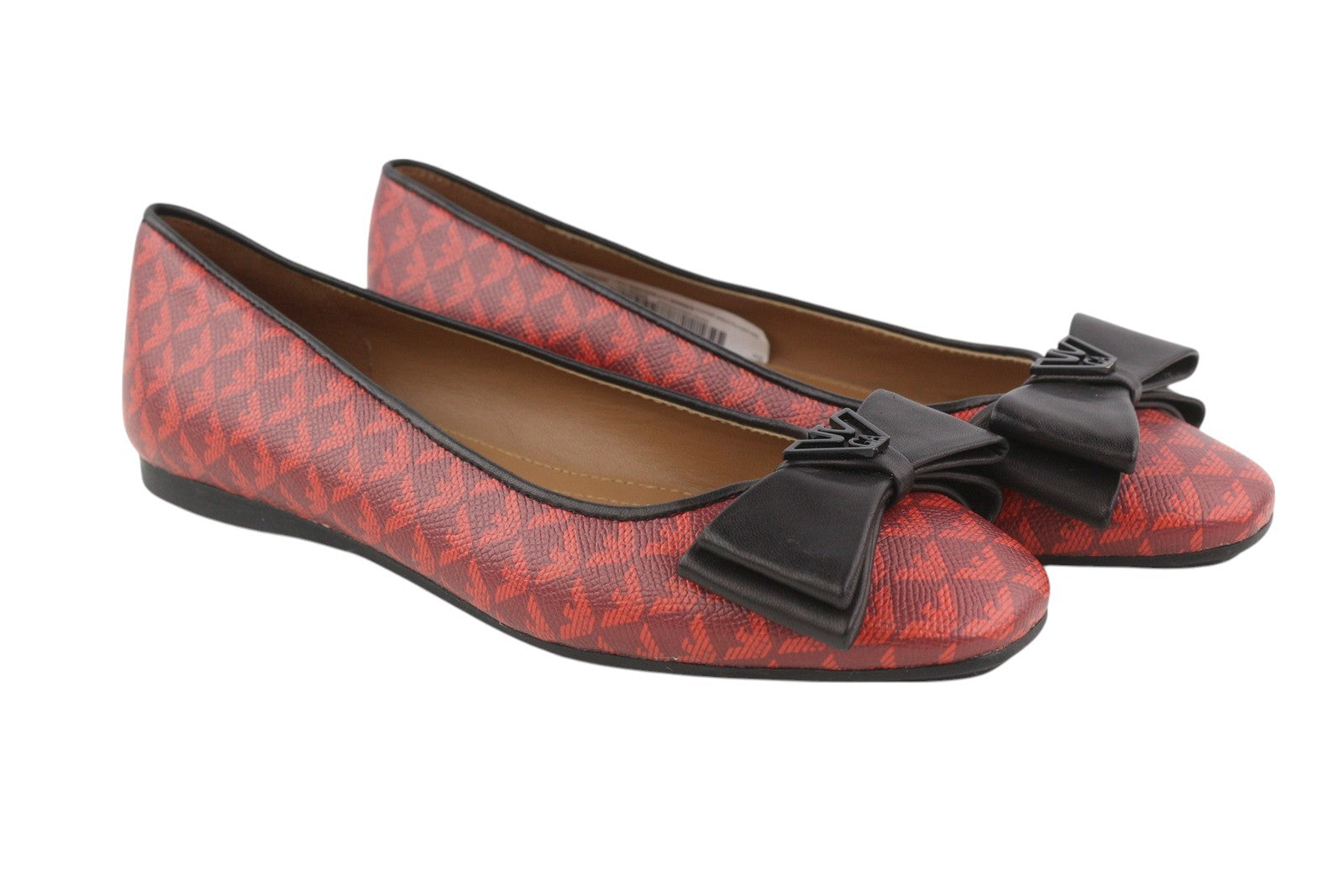 EMPORIO ARMANI X3D236 Women Flats EU37 Red Leather Bow Ballerina RRP199