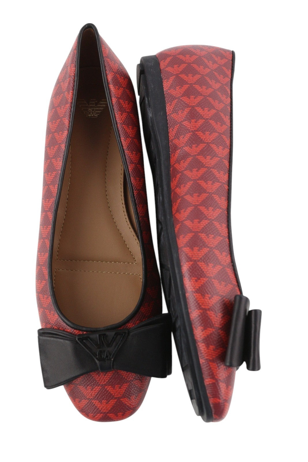 EMPORIO ARMANI X3D236 Women Flats EU37 Red Leather Bow Ballerina RRP199