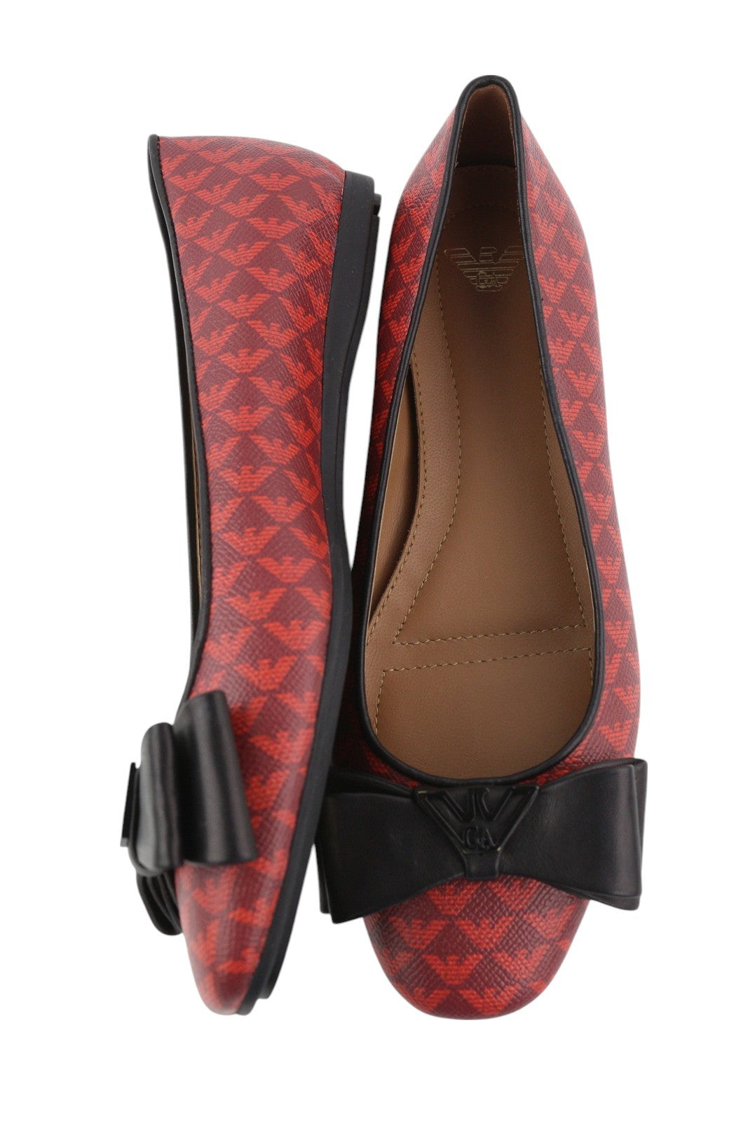 EMPORIO ARMANI X3D236 Women Flats EU37 Red Leather Bow Ballerina RRP199