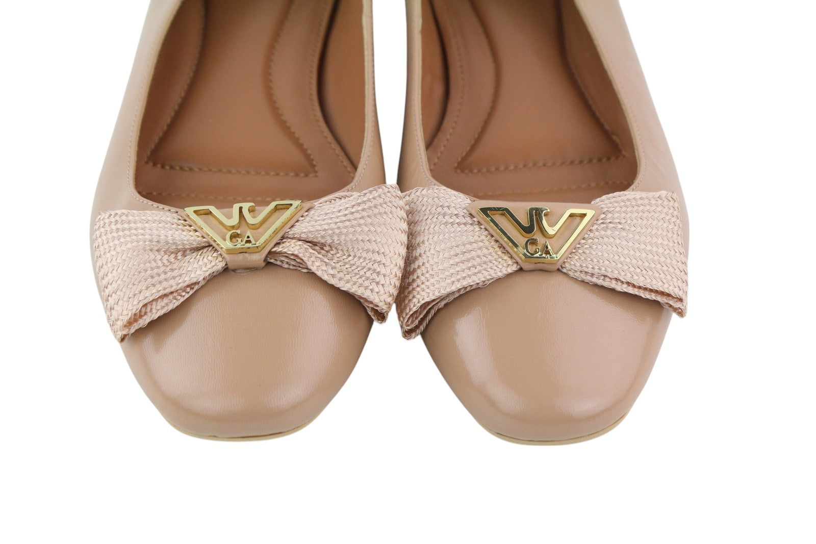 EMPORIO ARMANI Women Flats EU37 Beige Leather Bow Slip Ballerina RRP219