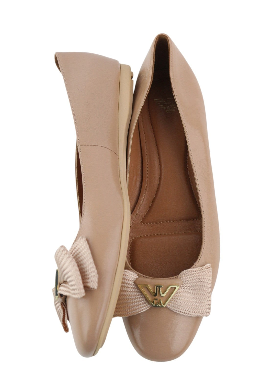EMPORIO ARMANI Women Flats EU37 Beige Leather Bow Slip Ballerina RRP219