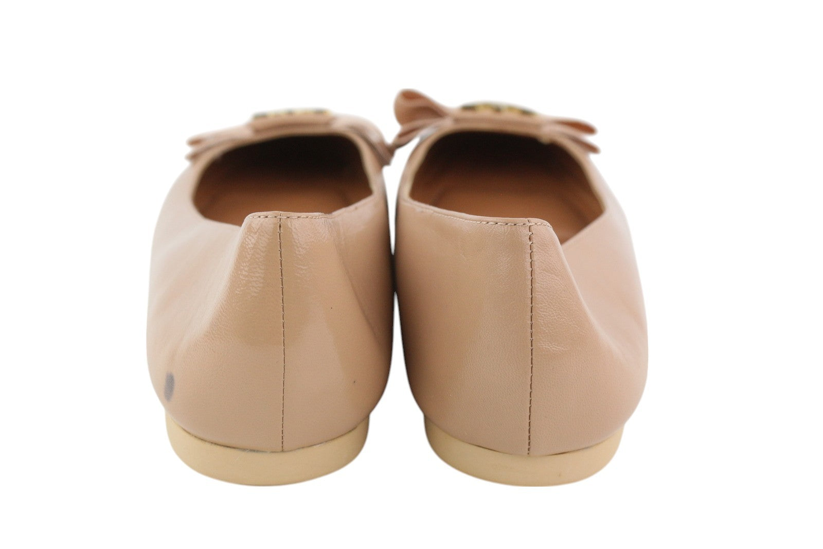 EMPORIO ARMANI Women Flats EU37 Beige Leather Bow Slip Ballerina RRP219