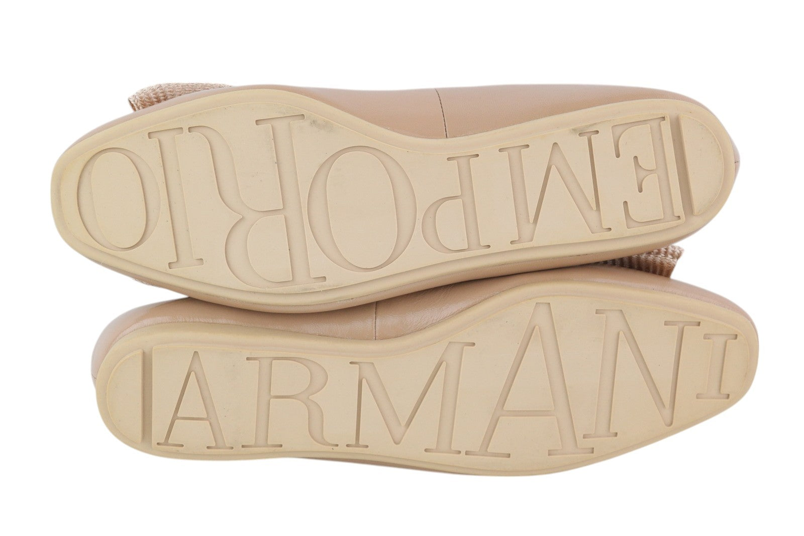 EMPORIO ARMANI Women Flats EU37 Beige Leather Bow Slip Ballerina RRP219