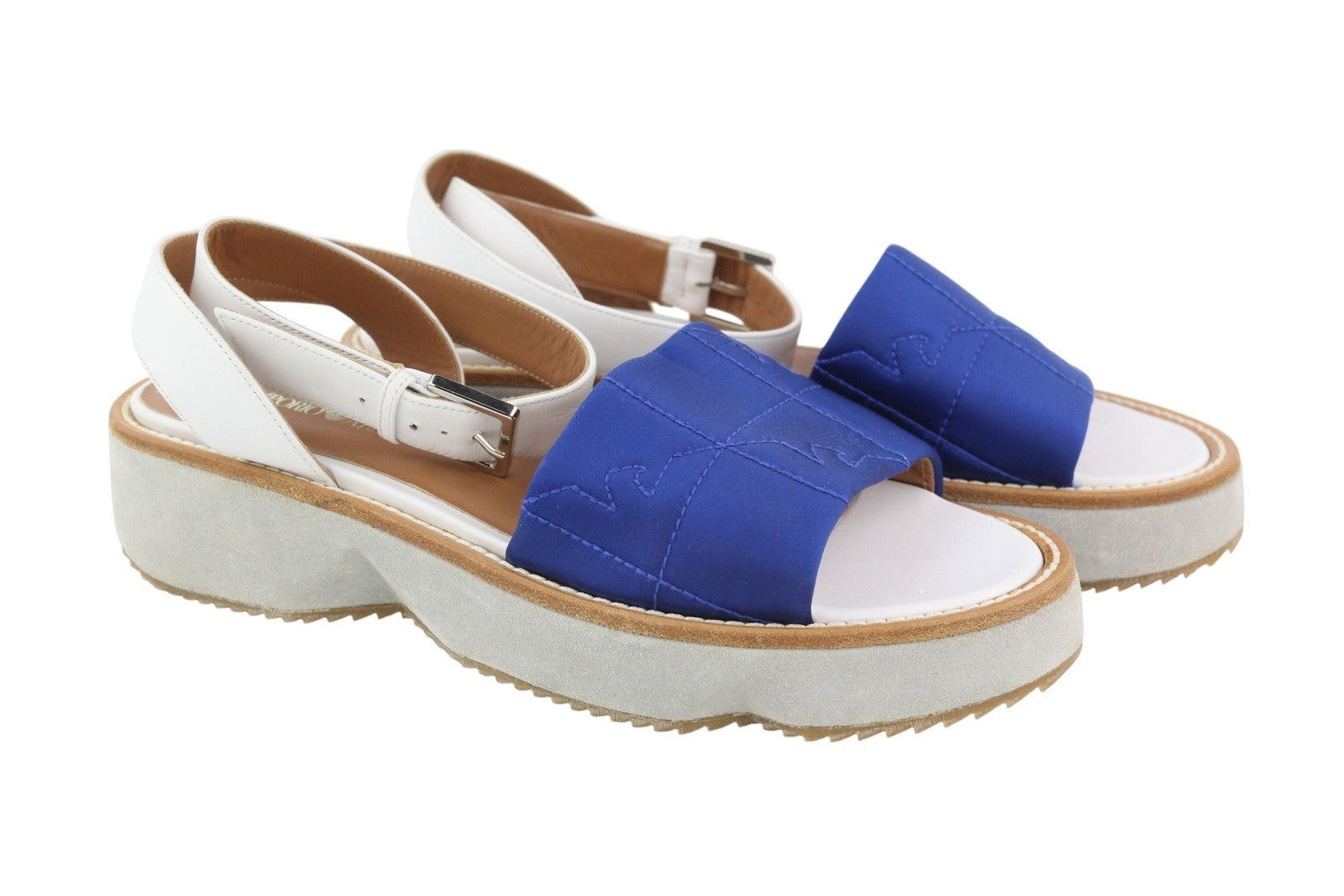 EMPORIO ARMANI X3U092 Women's Sandals EU37 Blue White Platform Open Toe Flat