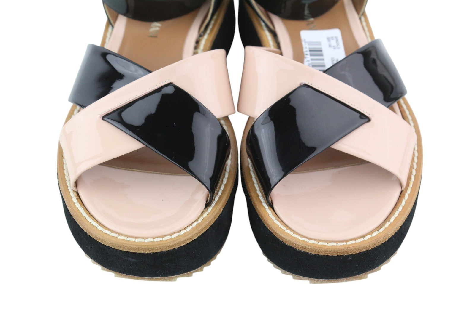 EMPORIO ARMANI X3U091 Women's Black Patent Platform Sandals EU37 Leather