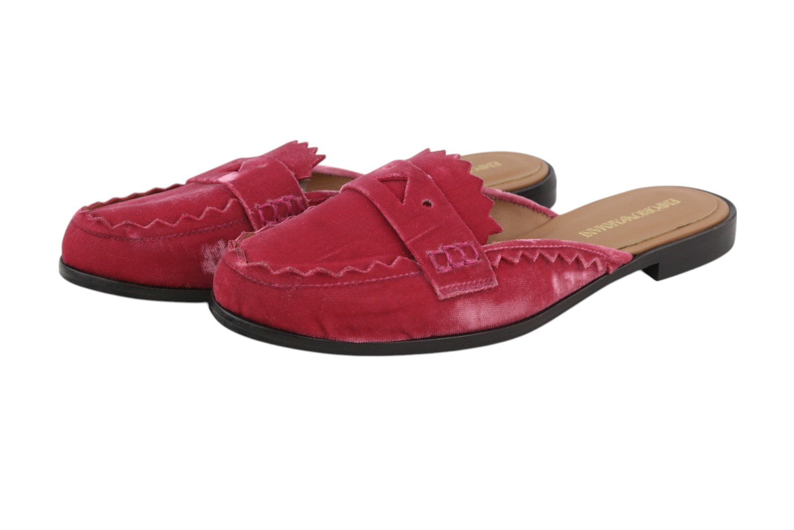 EMPORIO ARMANI X3A068 Women's Pink Velvet Mule Sandals EU37 Casual Slip On