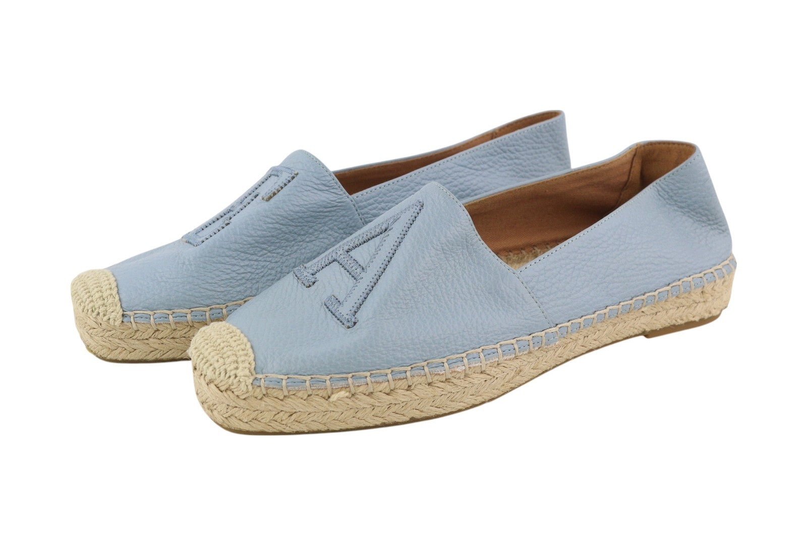 EMPORIO ARMANI X35025 Women's Light Blue Leather Espadrilles EU37 Slip On