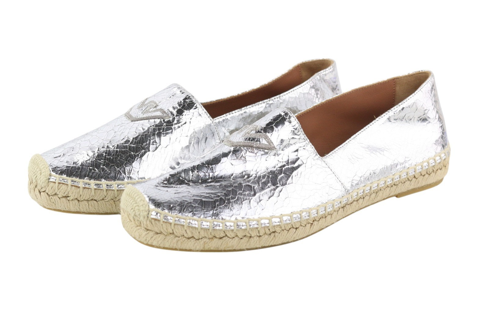 EMPORIO ARMANI Women's Silver Shiny Leather Espadrilles EU37 Slip On