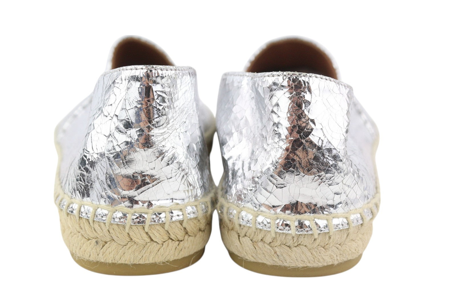 EMPORIO ARMANI Women's Silver Shiny Leather Espadrilles EU37 Slip On